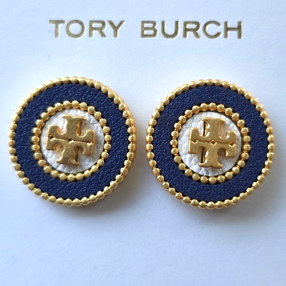 Tory Burch Milgrain Logo Stud Earrings